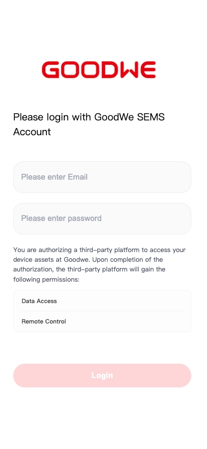 Entering GoodWe login credentials